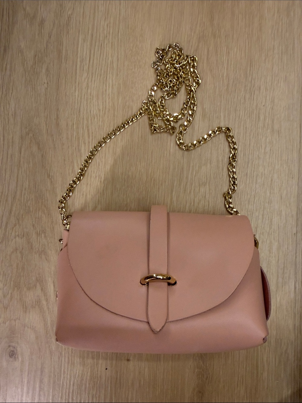 Women's Blush Pink Crossbody Bag with Gold Chain